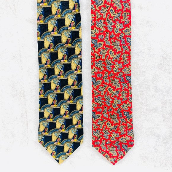 Lot of 2-Ermenegildo Zegna Silk Tie Italy / Edsor Kronen Paisley Silk Korea Ties - Picture 1 of 16